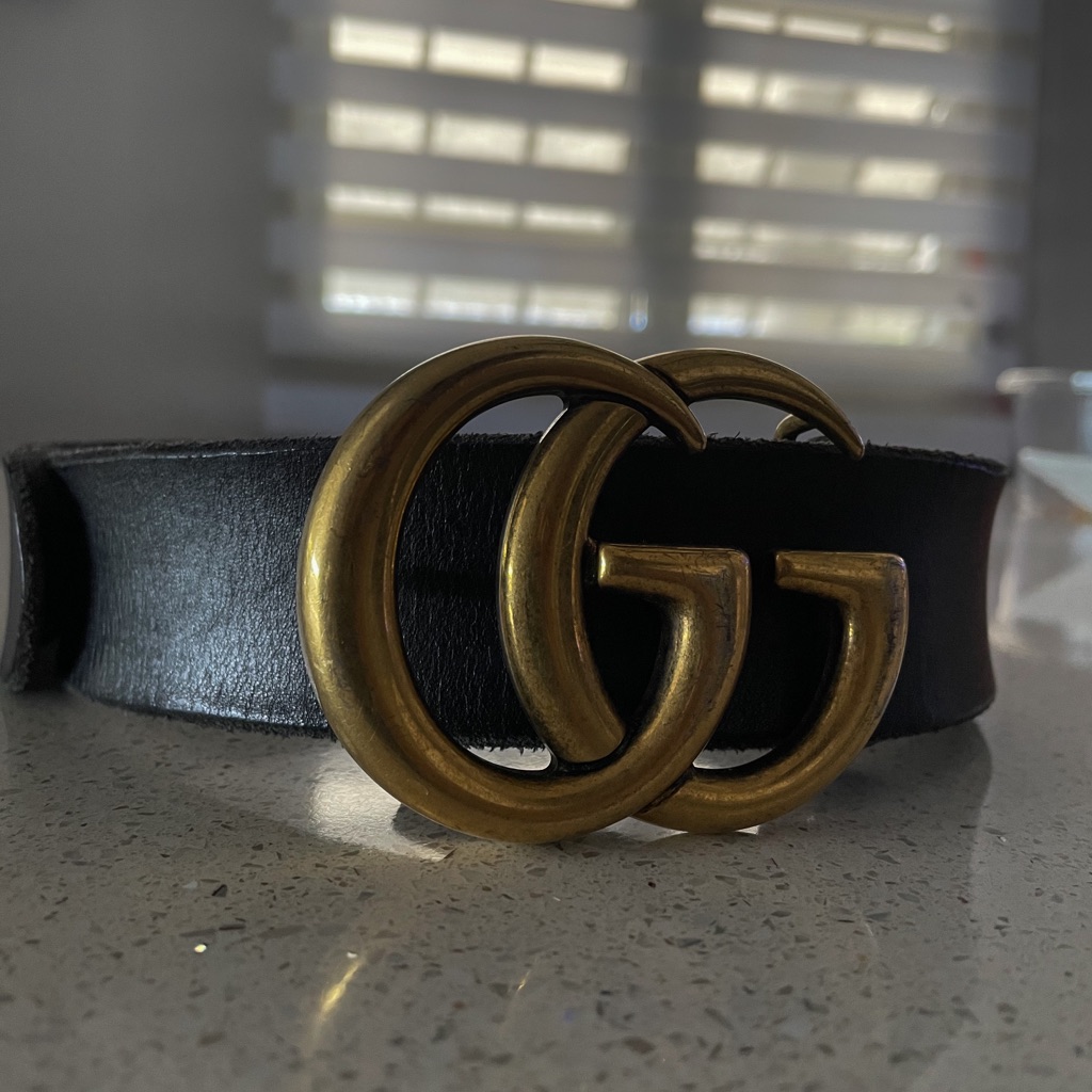 Authentic Gucci Belt (Gg Logo Raw-Edge Leather)